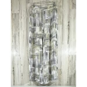 Match Point Pants Large Wide Leg Gray Brush Stroke Print Palazzo High Rise READ‎